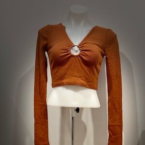 Free People Rust Long Sleeve Crop Top